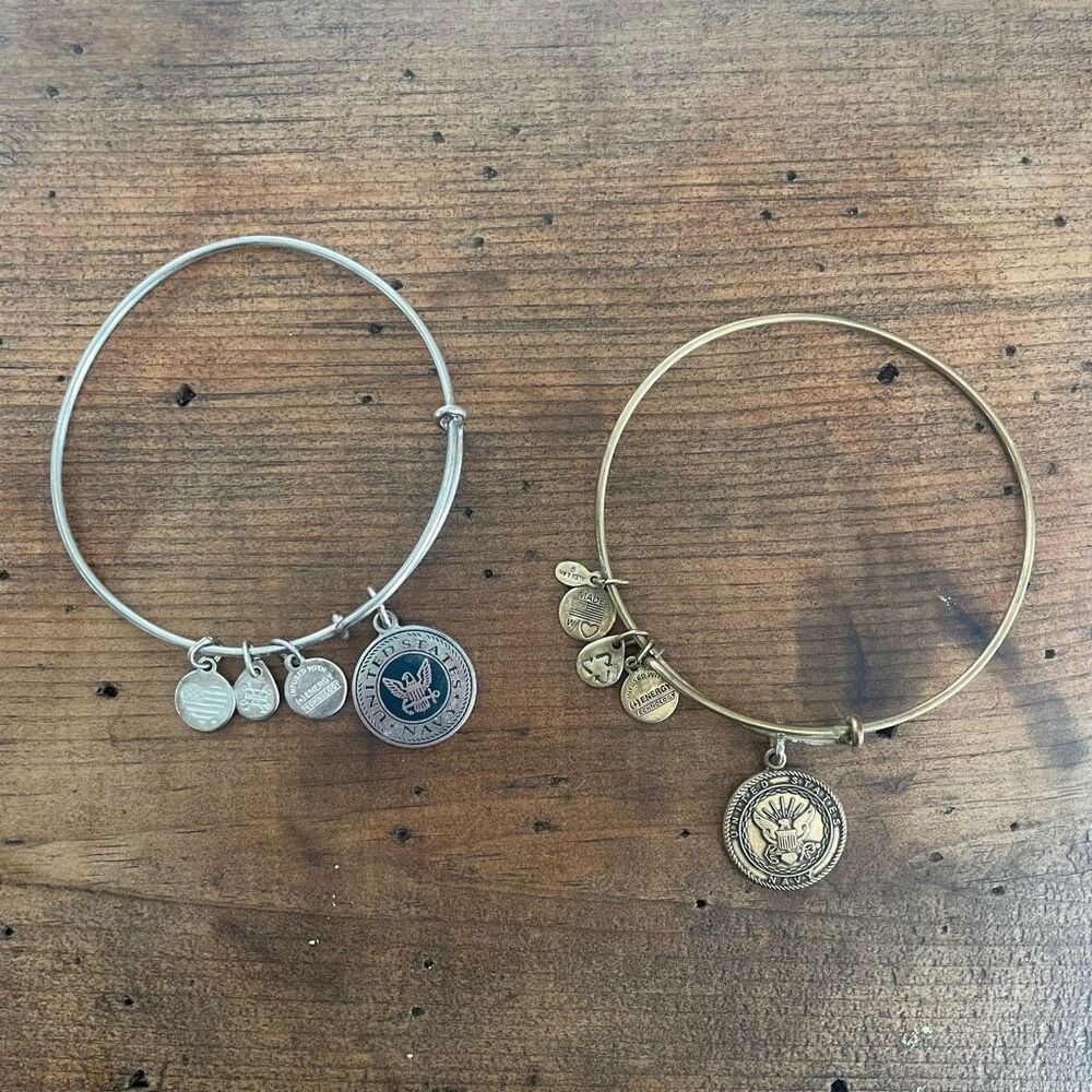 2 Alex and Ani United States NAVY Charm Bangle Bracelet Rafaelian Gold Silver